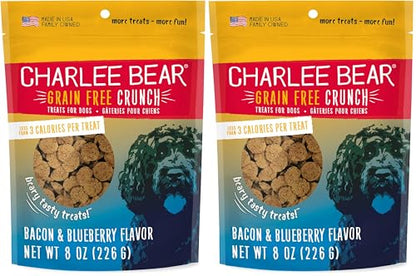 Charlee Bear Crunch Grain Free Dog Treats, Bacon and Blueberry, 8 Ounce Resealable Bag, Low Calorie Training Treats for Dogs, Limited Ingredient, Healthy, Crunchy Dog Snacks, Made in USA (Pack of 2) - size: 8 Ounce (Pack of 2)