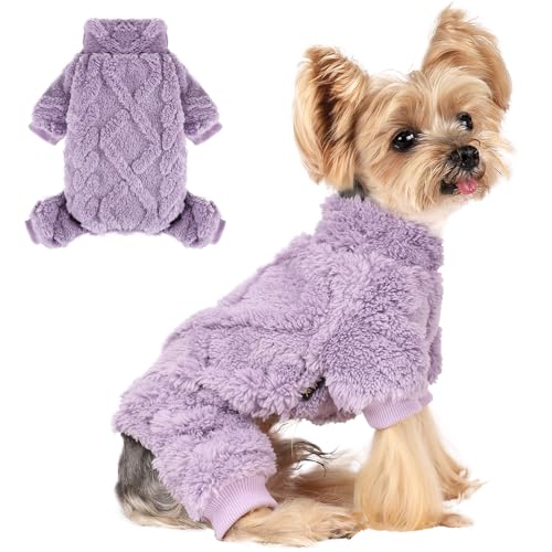 Dog Sweater, Dog Pajamas Small Sized Dog,Warm Fleece Pajamas for Dogs, Winter Chihuahua Yorkie Teacup Cat Sweater Clothes Outfits,Soft Cold Weather Pet Coat(M,Purple) - color: Purple, size: Medium (Chest 18.5in)