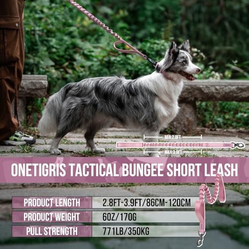 OneTigris Tactical Dog Training Bungee Leash with 2 Control Handle Quick Release Nylon Leads Rope - color: Pink