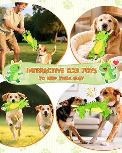 Jeefome Interactive Squeaky Dog Chew Toy,Plush Dog Rope Toys for Small Medium and Large Dogs,Tug of War Dog Toys to Keep Them Busy,Training Reward Gift,Teeth Cleanin - style: Dinosaur