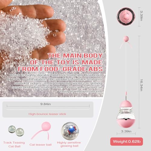 Cat Toy for Indoor Cats, Cat Toy Interactive - Wobble Tracking Balls Treat Dispenser Kitten Toys, Cat Stimulation Toys, Slow Food Dispenser Feeder (Pink)