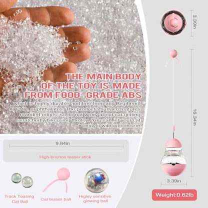 Cat Toy for Indoor Cats, Cat Toy Interactive - Wobble Tracking Balls Treat Dispenser Kitten Toys, Cat Stimulation Toys, Slow Food Dispenser Feeder (Pink)