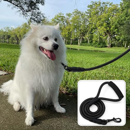 Mile High Life Dog Leash with Comfortable Padded Handle, Black Nylon Rope Leash, Heavy Duty 5 Feet Dog Leashes (Black) - color: Nylon Rope - Black, size: 5 Feet