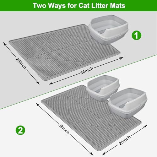 Gosmol Waterproof Cat Litter Mat XXL, 38" x 25" Litter Trapping Mat，Kitty Litter Box Mats Extra Large Easy Clean, Litter Trapping Catcher Mat, Cat Supplies & Accessories for Indoor Cats -Grey - color: Grey
