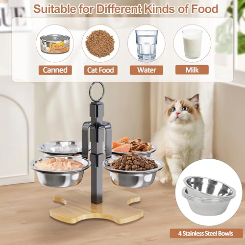 Elevated Cat Food Bowls, 3 Adjustable Heights Raised Cats Bowl for Indoor Cats Small Dogs with 4 Stainless Steel Bowls, Pet Food and Water Bowl