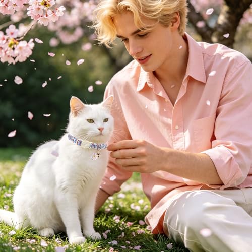 Unique style paws 2 Pack Valentine Kitten Collar Breakaway with Bell&Pendant, Adjustable Safety Spring Summer Blue Pink Flower Cotton Collar for Girl Boy Cat and Small Pet - color: blue pink flower