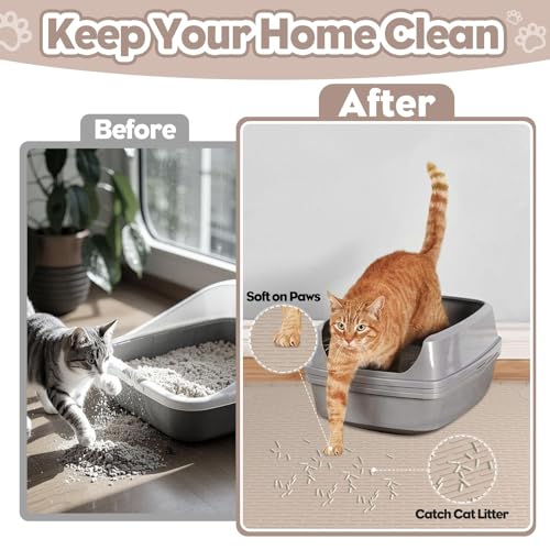 Kalolary Cat Litter Box Mats, Large 34" x 22" Silicone Cat Mat, Easy to Clean Kitty Litter Trapping Mat, Soft on Kitty Paws, Waterproof, Urine-Proof Kittys Litter Mats for Floor, Beige - color: Beige: 86x56cm