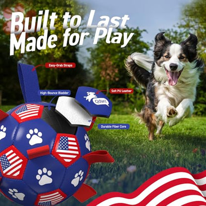 QDAN Dog Toys Soccer Ball with Straps, Durable Balls for Large Dogs, Beach Pool Dog Water Toy, Puppy Dog Birthday Gifts (8 Inch) - color: Flag, size: 8 Inch