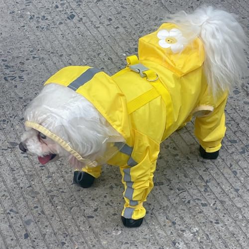 Dog Raincoat with Boots,Waterproof Dog Raincoats with Hood for Small Medium Large Dogs,Raincoat with Reflective Strap, Lightweight Rain Jacket with Leash Hole (Yellow Flower, X-Small) - color: Yellow Flower, size: XS (1-3lb)