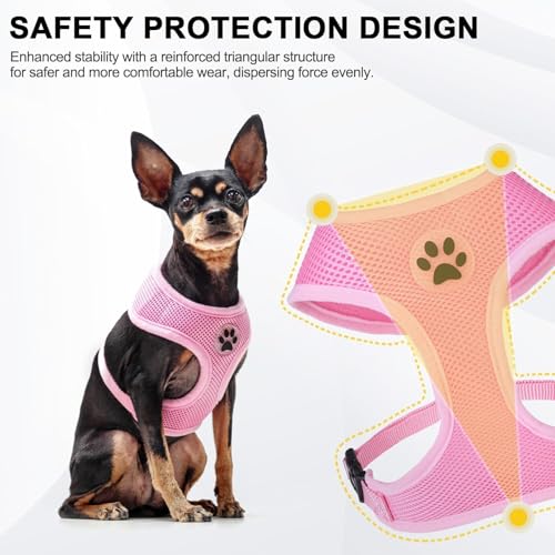 BINGPET Small Dog Harness, No Pull Dog Harness Small Sized Dogs, Soft Light Breathable Mesh Puppy Vest with Safety Buckle-Adjustable Step in Pet Harnesses for Easy Walking, Running, Training - color: Pink, size: XS (NECK: 10", CHEST: 10"-14")