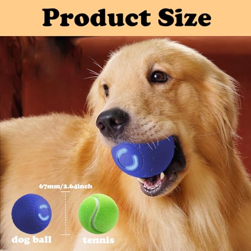 Interactive Duraspin Dog Ball, Self-Bouncing Vibrating & Auto-Rolling, Auto Stop Touch Start Jumping Ball Toy for Medium/Large Dogs (67mm, Blue)