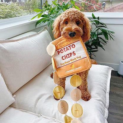 CHEWFFON Dog Enrichment Puzzle Toys, Interactive Snuffle Crinkle Treat Toy for Boredom and Mental Stimulating, Nose Work Potato Chips Dog Toy for Small, Medium and Large Dogs - style: Potato Chips