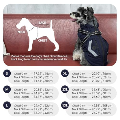 FUAMEY Fleece Lined Dog Coat, Warm Dogs Jacket with Harness, Pop Bag Pockets, Extra Large Doggy Thermal Vest Back Zipper Winter Suit, Snow Cold Weather Outfits, Cocker Spaniel (Dark Blue, 2XL) - color: Navy, size: XX-Large