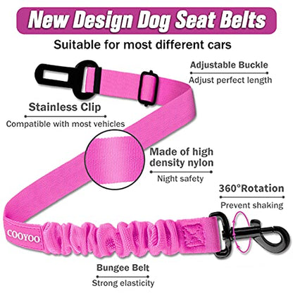 Dog Seat Belt,3 Piece Set Retractable Dog Car Adjustable Seatbelts for Vehicle Nylon Pet Safety Heavy Duty & Elastic & Durable Car Harness for Dogs - color: Set 02-Black+Pink