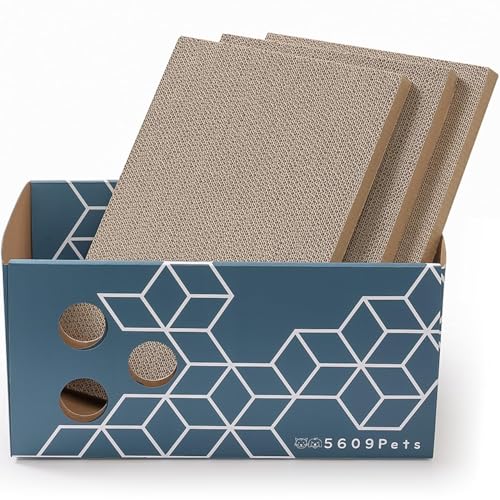 5609PETS Cat Scratching Box with 3 Refillable Double-Sided Scratch Pads, No-Mess Cat Scratcher for Indoor Cats - color: Blue Lake, size: Scratcher Box + 3 Scratcher Pads