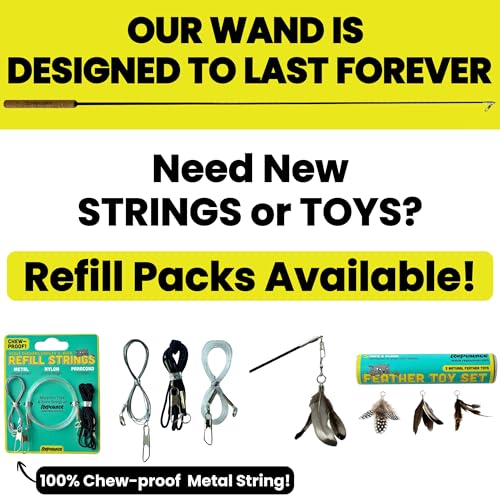 Forever Stick - Unbreakable Cat Wand Toy | Solid 1-Piece Fiberglass Rod - Bends, Doesn’t Break | 3-Year Warranty | 36 Inch Cat Fishing Pole Toy with Spinning Feather Toy | 2-in-1 String Toy and Teaser - size: Forever Stick 1-Pack