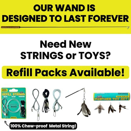 Forever Stick - Unbreakable Cat Wand Toy | Solid 1-Piece Fiberglass Rod - Bends, Doesn’t Break | 3-Year Warranty | 36 Inch Cat Fishing Pole Toy with Spinning Feather Toy | 2-in-1 String Toy and Teaser - size: Forever Stick 1-Pack