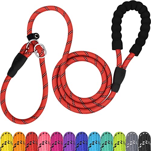6ft Slip Dog Lead, No Pull Reflective Training Leash with Padded Handle, Professional Rope P-Leash for Small Medium Large Dogs, Heavy Duty Correction Lead for Walking & Training (Red) - color: Red, size: S-5/16"x6'(0-50lbs)