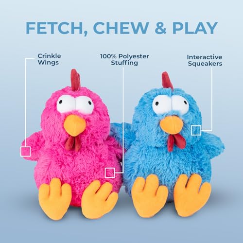 Best Pet Supplies Interactive Squeaky Dog Chew Toy, Ideal Dog Toys for Chewers, Small, Medium & Large Dogs, and Fetch Lovers - Cluck (Fuchsia), Large - color: Cluck (Fuchsia), size: Large