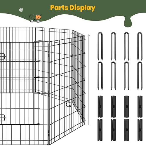 Yaheetech 34" High 8 Panel Foldable Metal Dog Exercise Pen Pet Playpen Dog Fence Outdoor & Indoor Use for Small Animals with Door Black - size: 34"