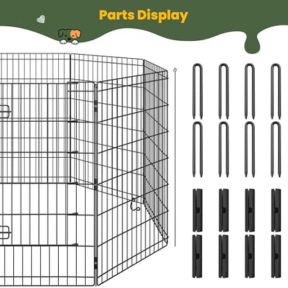 Yaheetech 34" High 8 Panel Foldable Metal Dog Exercise Pen Pet Playpen Dog Fence Outdoor & Indoor Use for Small Animals with Door Black - size: 34"