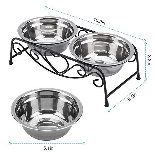 Pet Bowl, Double Cat Dog Waterer Bowls Stainless Steel Elevated Pet Water Food Feeder with Non-Slip Raised Stand for Small Dogs Cats Puppy Kitty