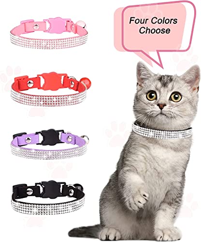 Breakaway Cat Collars with Bell,olmoony Adjustable Safe Kitten Collar,Cat Collars for Girl Cats with Rhinestone Soft Velvet - color: Black