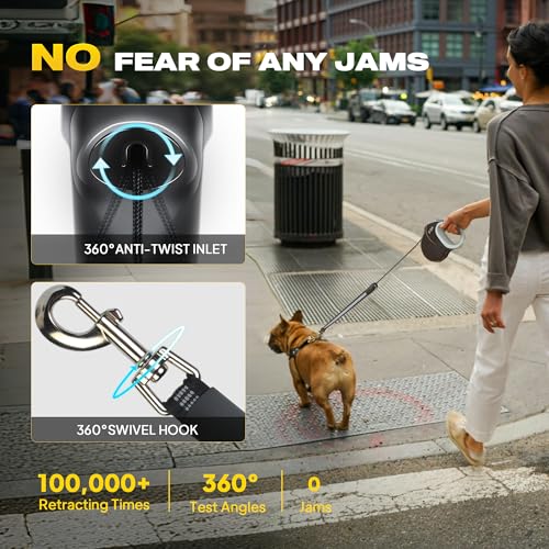Fida Upgraded Retractable Dog Leash 30ft, Heavy Duty Pet Walking Leash for Medium/Large Breed up to 110 lbs, 360° Tangle-Free Long Retract Dog Lead, Soft Grip, One-Hand Brake, Black - color: Black, size: Large（30ft）