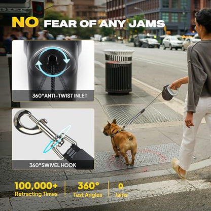 Fida Upgraded Retractable Dog Leash 30ft, Heavy Duty Pet Walking Leash for Medium/Large Breed up to 110 lbs, 360° Tangle-Free Long Retract Dog Lead, Soft Grip, One-Hand Brake, Black - color: Black, size: Large（30ft）
