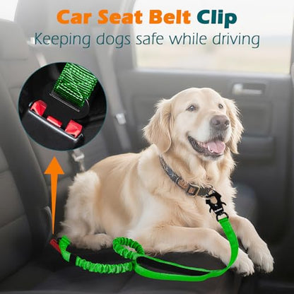 Heavy Duty Tactical Dog Leash, 5 FT Bungee Shock Absorption Leash with 2 Padded Handles, Quick Release Metal Clip, Car Seatbelt, No Pull Training Lead for Large Medium Dogs（Grass Green） - color: Grass Green