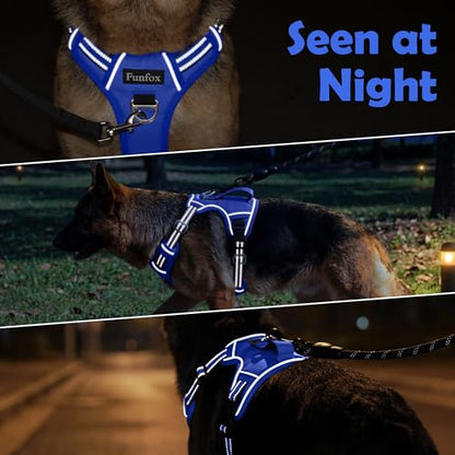 Funfox Dog Harness Medium No Pull, Adjustable 2 Clips Anti-Pull Vest with Practical Handle, Breathable Padded Pet Harness Designed for Small/Large Breeds, Reflective Training Walking Blue M - color: Blue, size: Medium