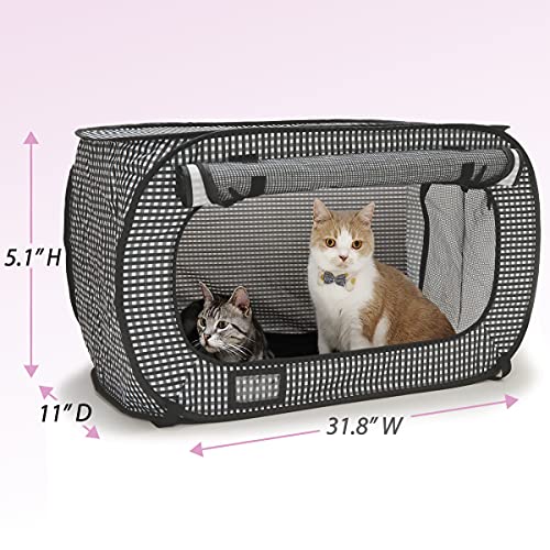 Necoichi Stress-Free Enclosure Cat Travel Carrier Cage 31.8" L x 20.0" W x 20.0" H with Litter Box Set Collapsible Gray White Stripes | Pop up Kannel, Crates - style: Cage+Litter Box