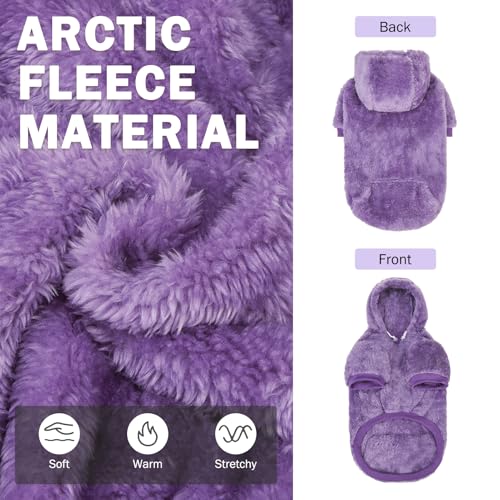 SCENEREAL Fleece Dog Sweaters Hoodie for Small Medium Large Dogs Girls Boys, Plush Fuzzy Dog Clothes Hoodies with Leash Hole, Winter/Fall Puppy Cold Weather Coat, Sherpa Hooded Sweatshirt, Purple M - color: Purple, size: Medium