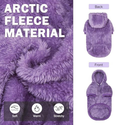 SCENEREAL Fleece Dog Sweaters Hoodie for Small Medium Large Dogs Girls Boys, Plush Fuzzy Dog Clothes Hoodies with Leash Hole, Winter/Fall Puppy Cold Weather Coat, Sherpa Hooded Sweatshirt, Purple L - color: Purple, size: Large