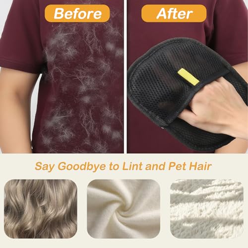2 Pcs Black Double Sided Pet Hair Removal Gloves, Electrostatic Magic Brush Pet Hair Remover and Grooming Tool with Shell Comb for Dogs & Cats, Sofa, Bed, Car and Furniture