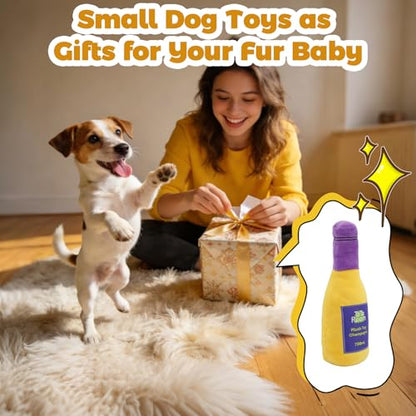 Champagne Bottle Squeaky Crinkle Dog Toy - Interactive Plush Chew Toys for Puppy Teething, Small Dogs, Aggressive Chewers and Keeping Busy - color: Yellow - Champagne Bottle
