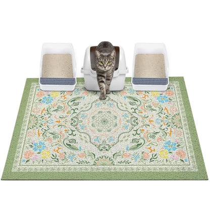 Glittme Cat Litter Mat with Non-Slip Bottom Litter Box Mat 40"X30" Litter Trapping Mat Easy to Clean Washable Cat Food Mat for Kitty,XL - color: Bean Green, size: 40"x30"