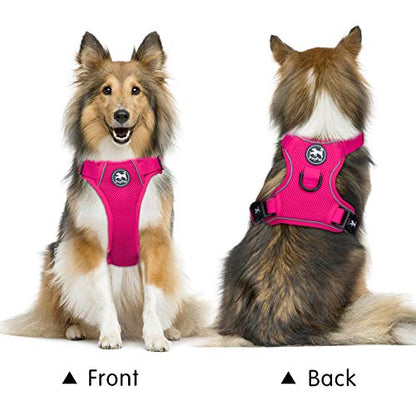 PoyPet Reflective Soft Breathable Mesh Dog Harness No Choke Double Padded Vest Adjustable(Fuchsia,S) - color: Fuchsia, size: S