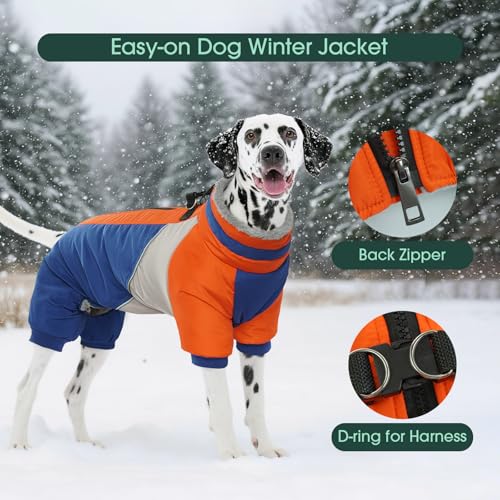 Kuoser Fullbody Dog Coat - Medium Dogs, Warm Winter Coat with Harness, Reflective, Blue L - color: Blue, size: L (PRIORITIZE BACK LENGTH: 16.9'')