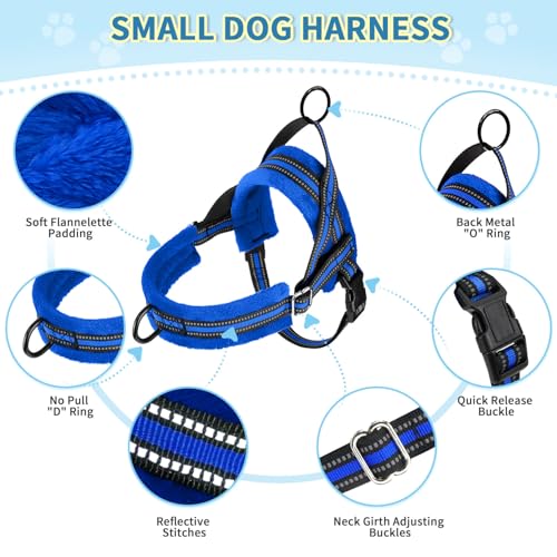 Lukovee No Pull Dog Harness and Leash Set, Soft Padded Small Dog Harness, Neck & Chest Adjustable Reflective Vest Puppy Harness with 4ft Lightweight Anti-Twist Dog Leash for Small Dogs (XS, Blue) - color: Blue, size: XS ( Chest 14'' ~ 18'')