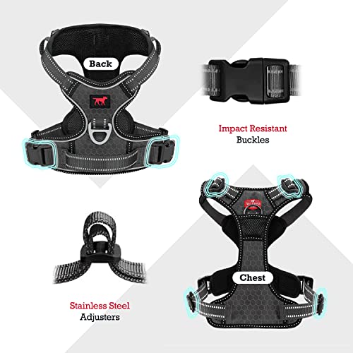 Tuff Pupper No Pull Easy Walk Dog Harness | Heavy Duty Pet Vest | Front & Back Leash Clips | Strong Safety Handle | Reflective Anti Pull Vest | Comfortable Padded Escape Proof Harness (Small, Black) - color: Epic Black, size: Small (Neck: 10-17" , Chest: