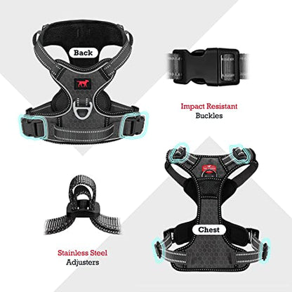 Tuff Pupper No Pull Easy Walk Dog Harness | Heavy Duty Pet Vest | Front & Back Leash Clips | Strong Safety Handle | Reflective Anti Pull Vest | Comfortable Padded Escape Proof Harness (Small, Black) - color: Epic Black, size: Small (Neck: 10-17" , Chest: