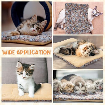 2 Pack Self Warming Cat Dog Bed Pet Mat 27" x 19" Soft Thermal Dog Pad with Cute Prints Reversible Washable Thickened Crate Mat for Indoor Outdoor Kittens Small Pets Feral(Brown) - color: Brown