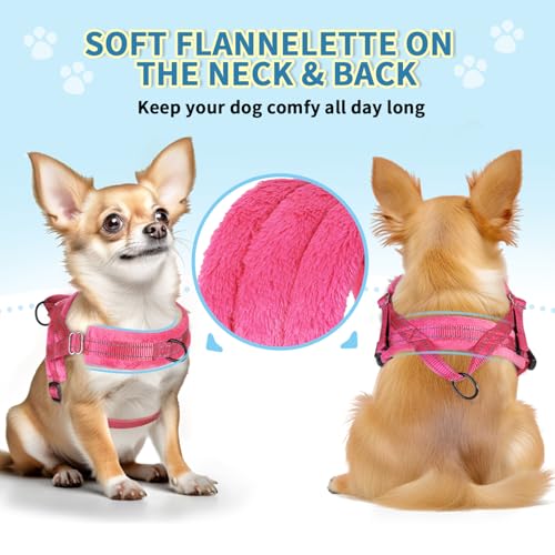 Lukovee No Pull Dog Harness and Leash Set, Soft Padded Small Dog Harness, Neck & Chest Adjustable Reflective Vest Puppy Harness with 4ft Lightweight Anti-Twist Dog Leash for Small Dogs (S, Pink) - color: B-pink, size: S ( Chest 17.5'' ~ 22'')
