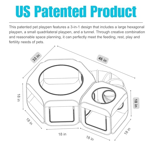 Portable Cat Playpen 2-Room with Tunnel, 3-in-1 Pop-up Cat Dog Crate Play Enclosure with Separate Areas, Foldable Pet Playpen for Puppy Kitten and Small Animals Indoor Outdoor - size: Small