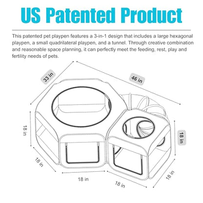 Portable Cat Playpen 2-Room with Tunnel, 3-in-1 Pop-up Cat Dog Crate Play Enclosure with Separate Areas, Foldable Pet Playpen for Puppy Kitten and Small Animals Indoor Outdoor - size: Small
