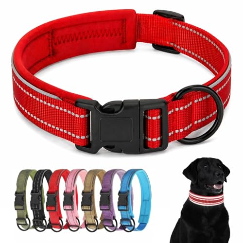 Extra Large Reflective Dog Collar with Quick Release Plastic Buckle Padded Nylon Waterproof Adjustable Comfortable for Girl German Shepherd Extra Large Dogs - color: Red, size: XL：Width 1.18" Length 17.7-20.5"