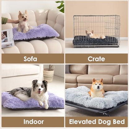 EHEYCIGA Fluffy Dog Crate Bed for Medium Dogs, Plush Faux Fur Crate Pad, Calming Anti Anxiety Medium Dog Bed, Washable Soft Warm Mat with Non-Slip Bottom, Purple - color: Purple, size: 29.5 x 20