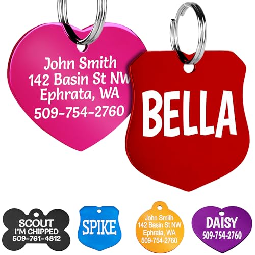 GoTags Dog Tags, Personalized Engraved Dog and Cat ID Tags for Pets, Custom Engraved on Both Sides, Various Shapes Including Bone, Round, Heart, Bow Tie, Star, and Badge (Badge, Large - Pack of 1) - size: Regular, style: Badge