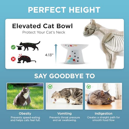 Necoichi Elevated Cat Food Bowl, Ceramic (Porcelain), Whisker-Friendly, Dishwasher & Microwave Safe, Non-Slip Silicone Base, Anti-Vomiting & Neck Fatigue (Fuji, Extra Wide, 2-Cups Capacity). - color: Fuji, size: Large Extra Wide Flat (2 Cups)